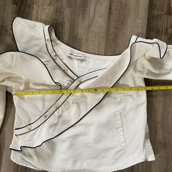 SELF-PORTRAIT Cotton Poplin Frill Shirt Size 10 - Picture 6 of 10